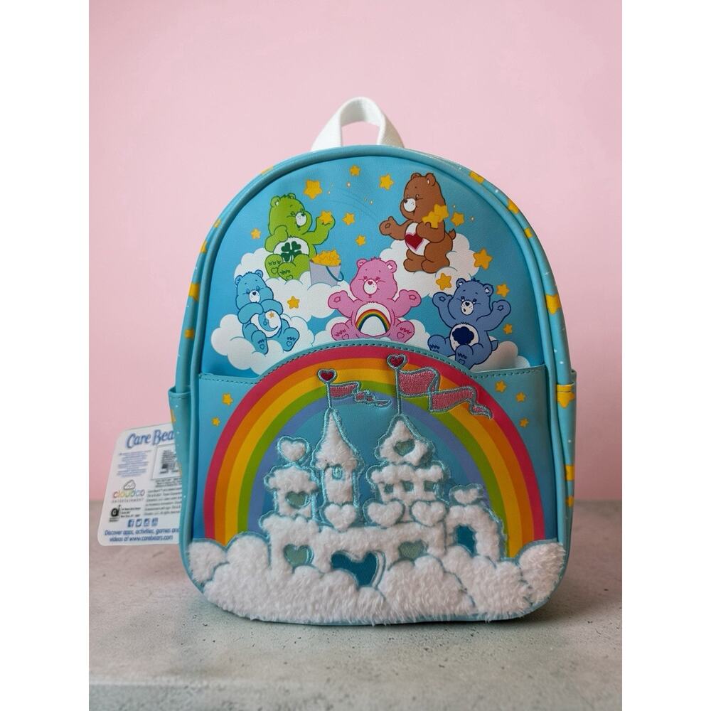 Care Bears Kids Backpack Blue Multicolor Canvas Cartoon Adjustable Strap Pockets - Picture 2 of 4